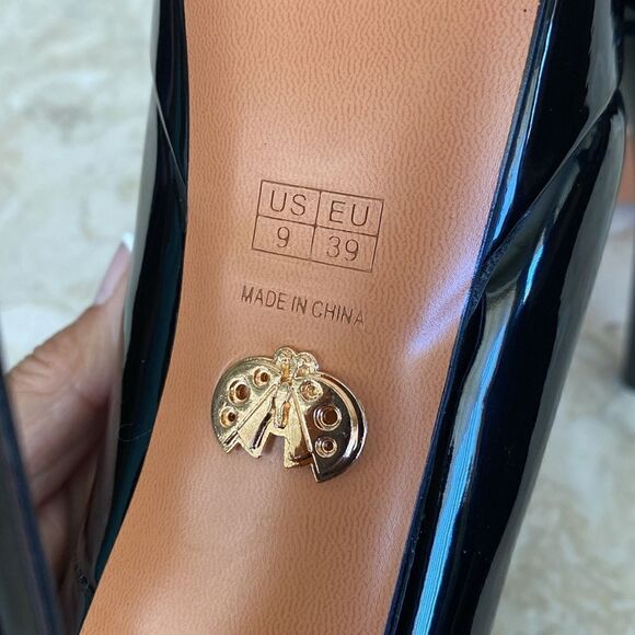 Petit Cadeaux Platform Peep Toe 5” Stiletto Heels Black Patent & Red - As New - Picture 10 of 16